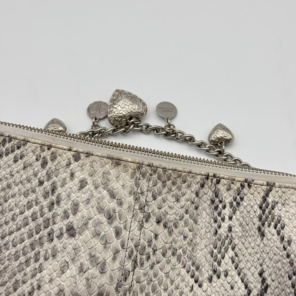 Kathy Van Zeeland Y2K Shoulder Clutch Bag Snakeskin Studded Chain Heart Charms - Picture 14 of 16